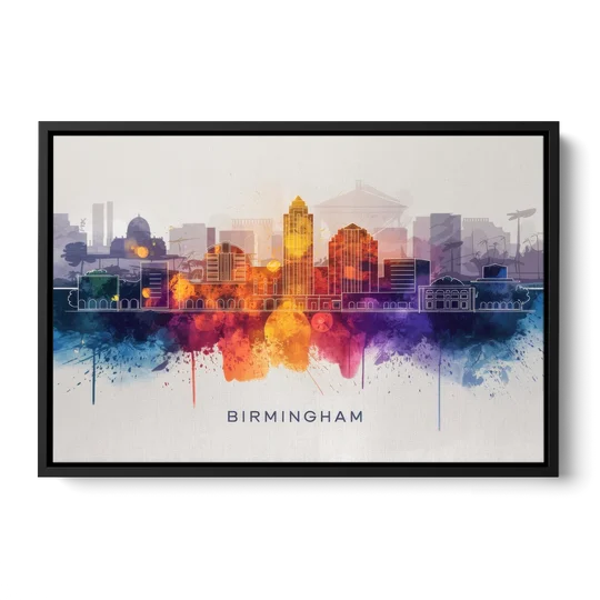 Birmingham Downtown Skyline - Black Framed Canvas Wall Art - Front