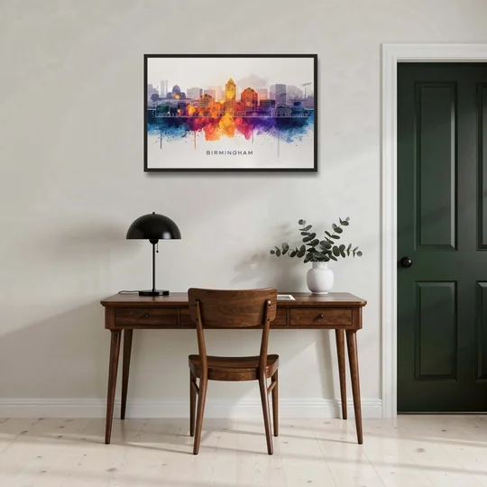 Birmingham Downtown Skyline - Black Framed Canvas Wall Art - Office - 36x24