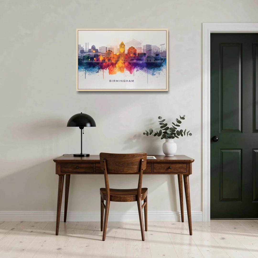 Birmingham Downtown Skyline - Oak Framed Canvas Wall Art - Office - 36x24