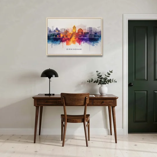 Birmingham Downtown Skyline - Oak Framed Canvas Wall Art - Office - 36x24
