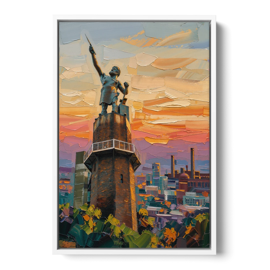 Birmingham Historic Landmarks - White Framed Canvas Wall Art - Front