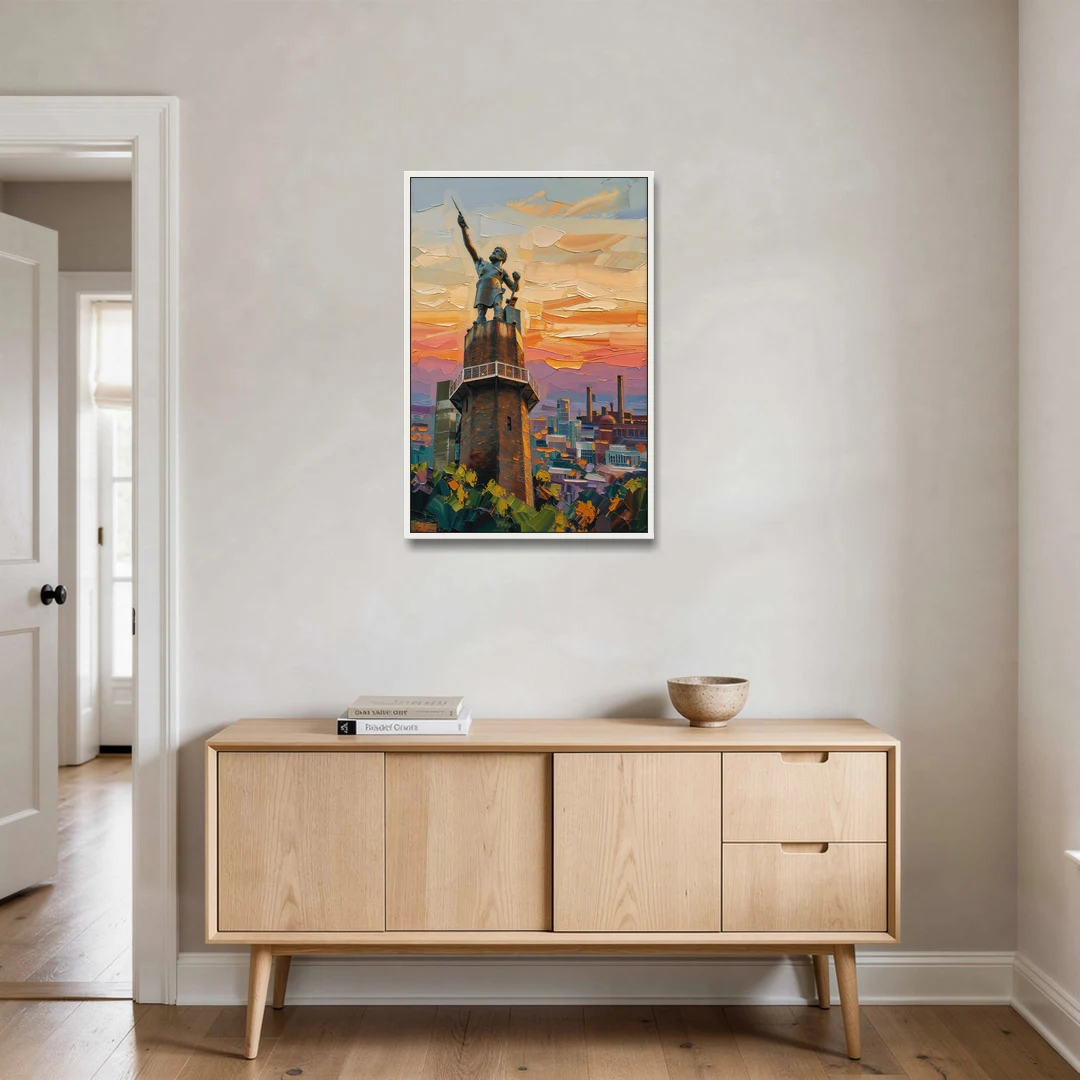Birmingham Historic Landmarks - White Framed Canvas Wall Art - Coffee Table - 24x36