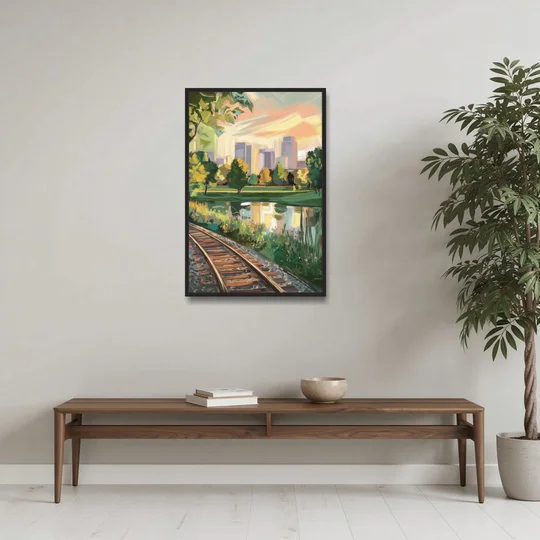 Birmingham Railroad Park - Black Framed Canvas Wall Art - Coffee Table - 24x36
