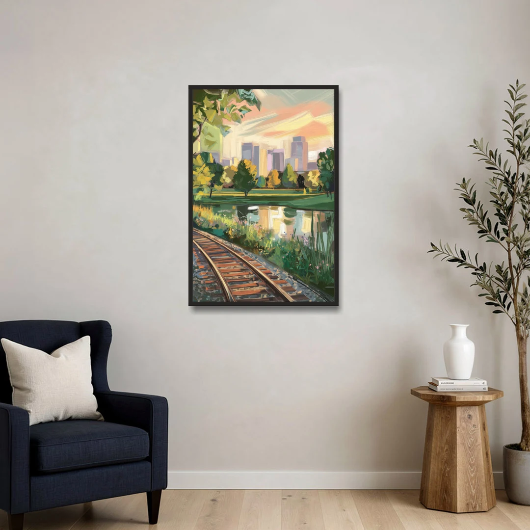 Birmingham Railroad Park - Black Framed Canvas Wall Art - Sofa - 24x36