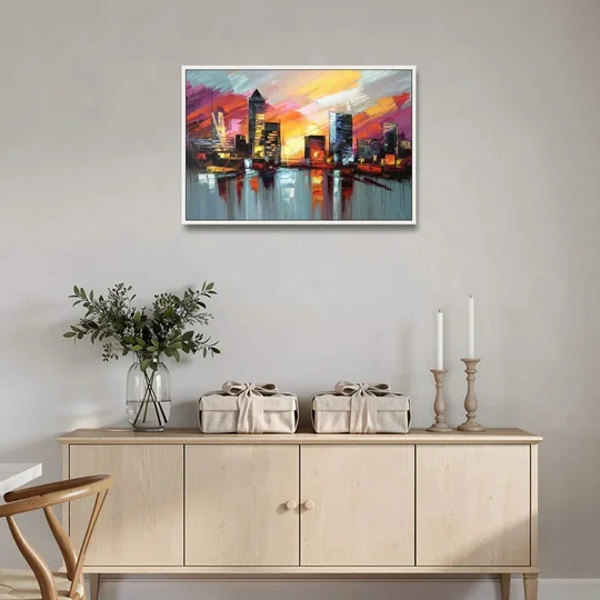 Birmingham Sunset Skyline - White Framed Canvas Wall Art - Coffee Table - 36x24