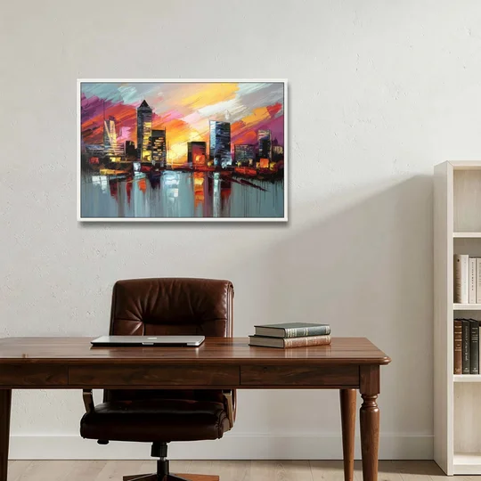 Birmingham Sunset Skyline - White Framed Canvas Wall Art - Office - 36x24