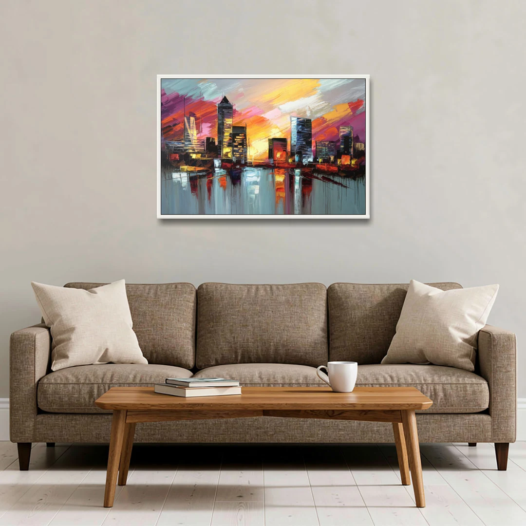 Birmingham Sunset Skyline - White Framed Canvas Wall Art - Sofa - 36x24