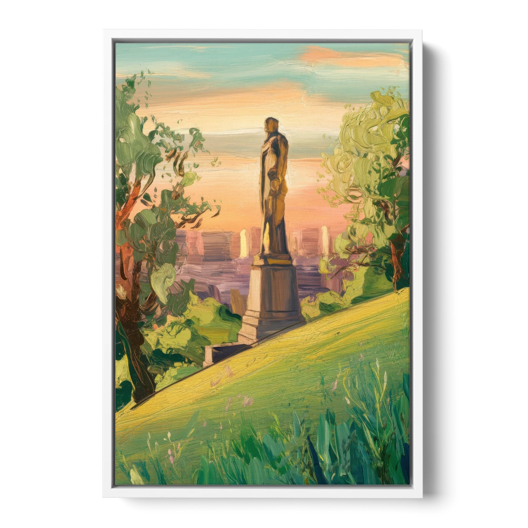 Birmingham Vulcan Statue View - White Framed Canvas Wall Art - Front