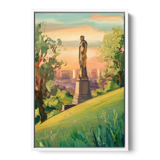 Birmingham Vulcan Statue View - White Framed Canvas Wall Art - Front