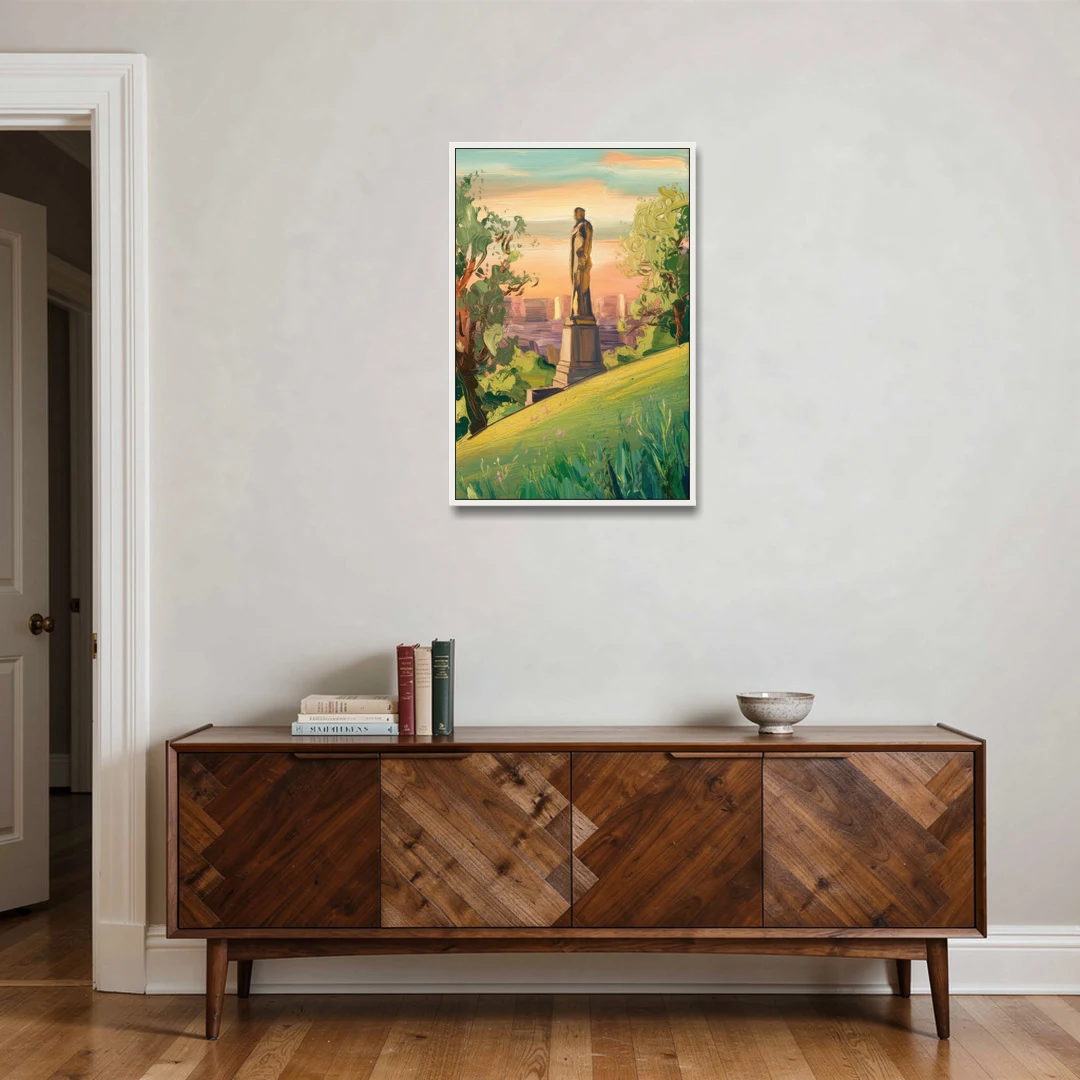 Birmingham Vulcan Statue View - White Framed Canvas Wall Art - Coffee Table - 24x36