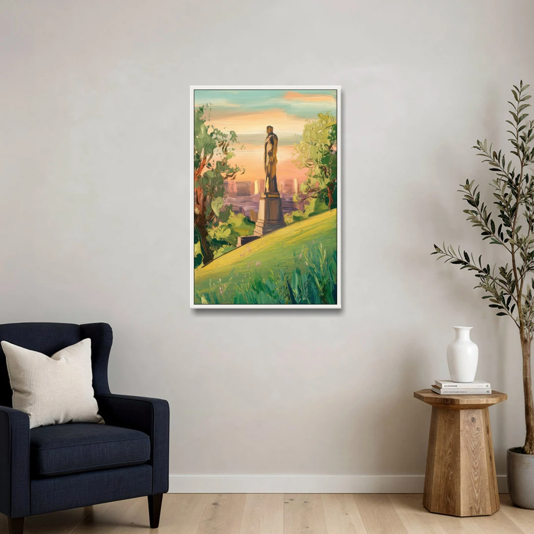 Birmingham Vulcan Statue View - White Framed Canvas Wall Art - Sofa - 24x36