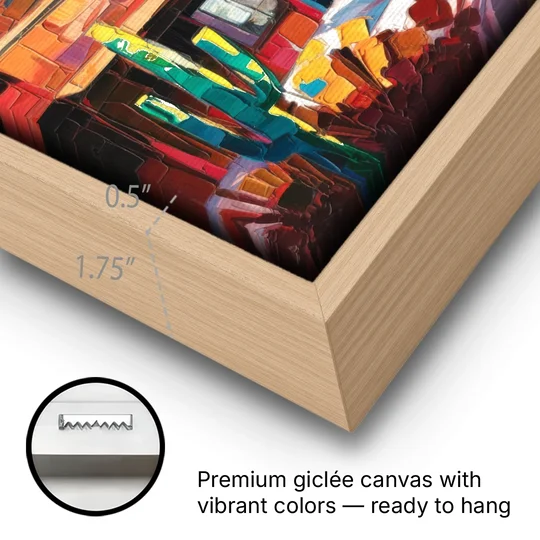 Bisbee Arizona Charm - Oak Framed Canvas Wall Art - Gallery Wrap Corner