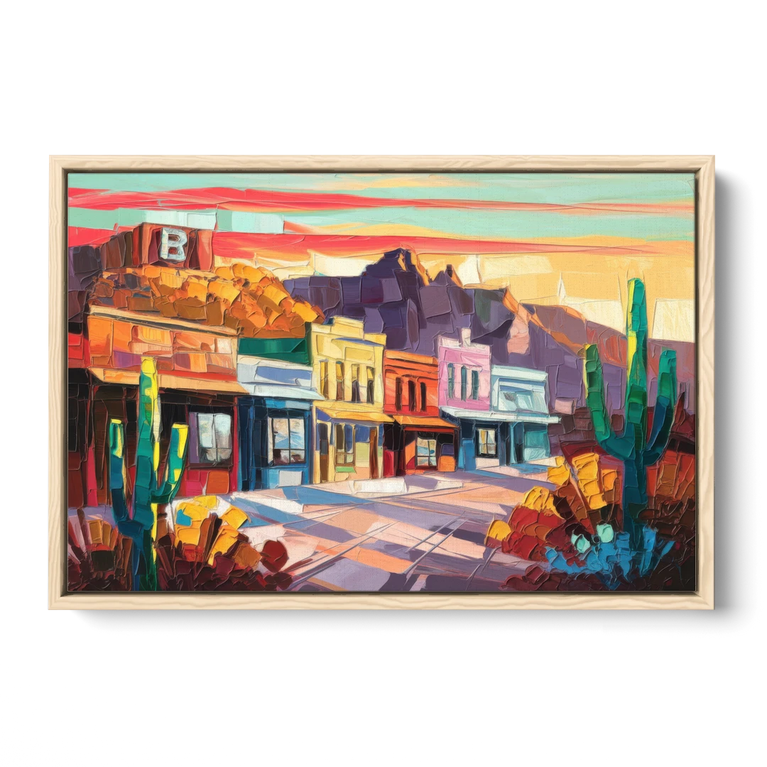 Bisbee Arizona Charm - Oak Framed Canvas Wall Art - Front