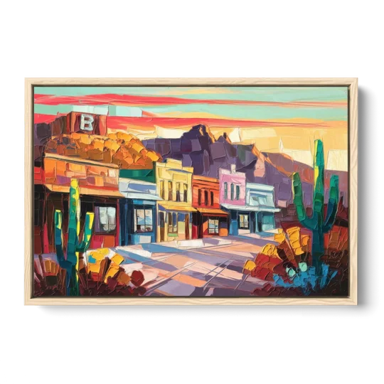 Bisbee Arizona Charm - Oak Framed Canvas Wall Art - Front