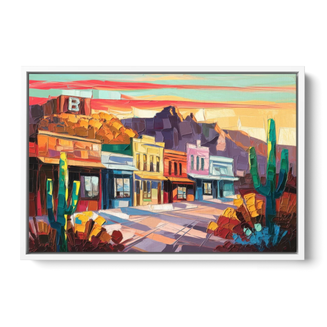 Bisbee Arizona Charm - White Framed Canvas Wall Art - Front