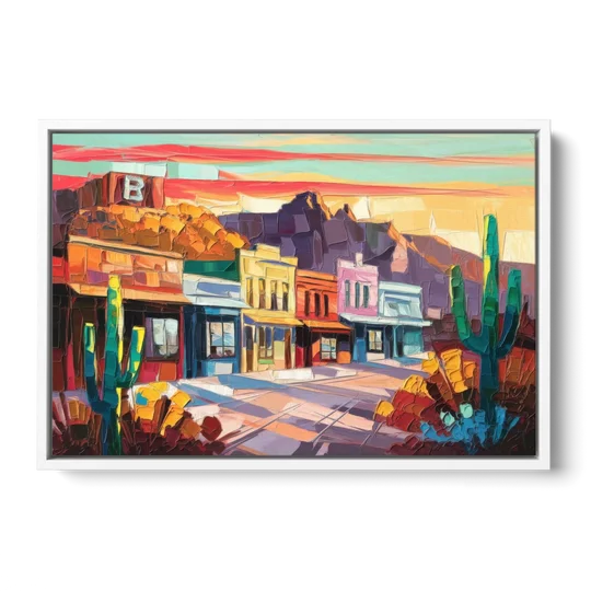 Bisbee Arizona Charm - White Framed Canvas Wall Art - Front