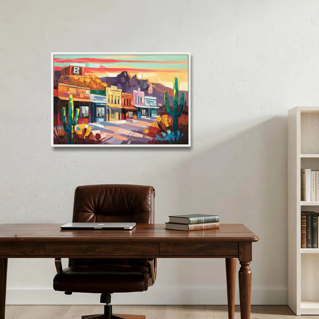 Bisbee Arizona Charm - White Framed Canvas Wall Art - Office - 36x24