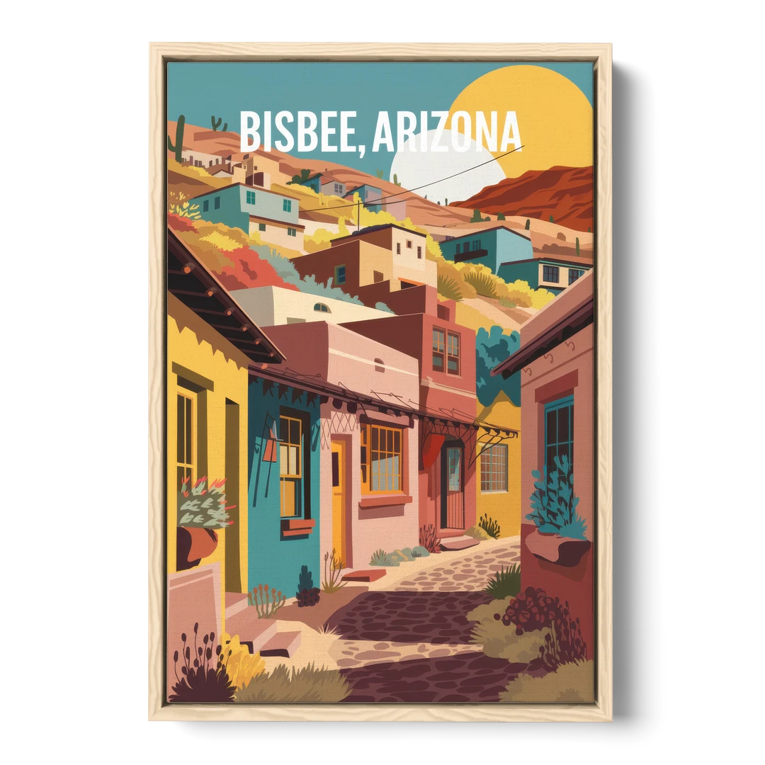 Bisbee Artistic Alleyways - Oak Framed Canvas Wall Art - Front