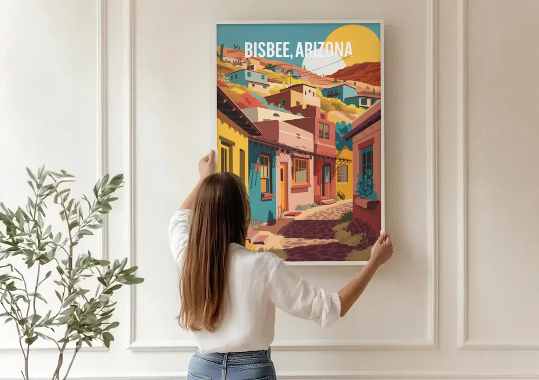 Bisbee Artistic Alleyways canvas wall art being hung on a paneled wall