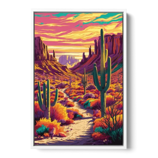 Bisbee Colorful Southwest Vibes - White Framed Canvas Wall Art - Front