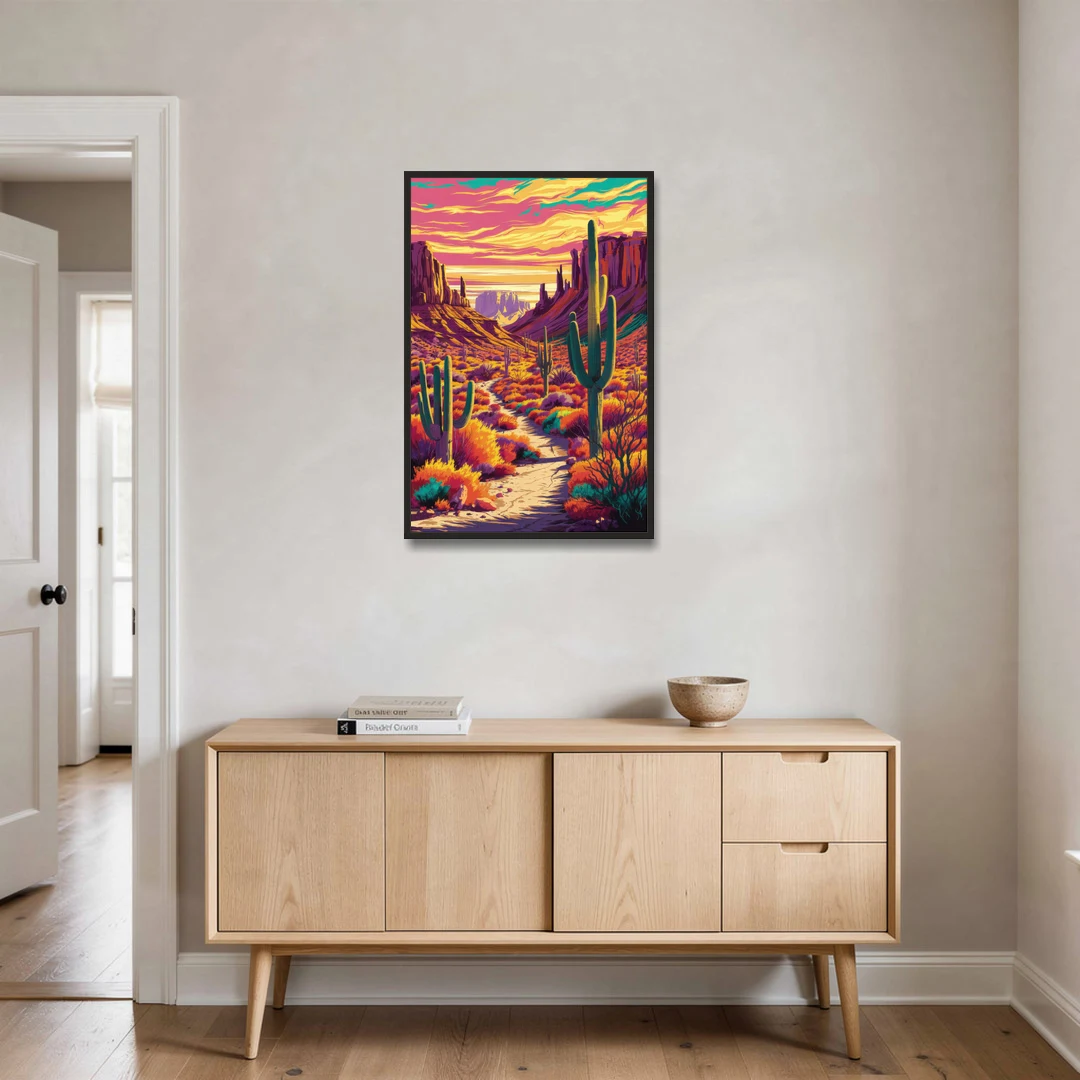 Bisbee Colorful Southwest Vibes - Black Framed Canvas Wall Art - Coffee Table - 24x36