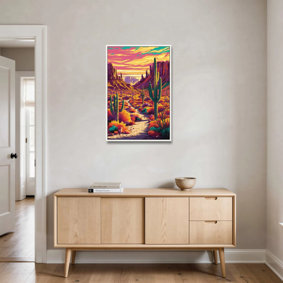 Bisbee Colorful Southwest Vibes - White Framed Canvas Wall Art - Coffee Table - 24x36