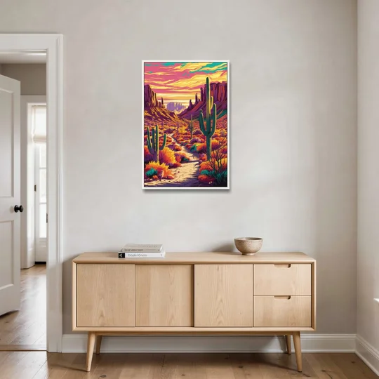 Bisbee Colorful Southwest Vibes - White Framed Canvas Wall Art - Coffee Table - 24x36