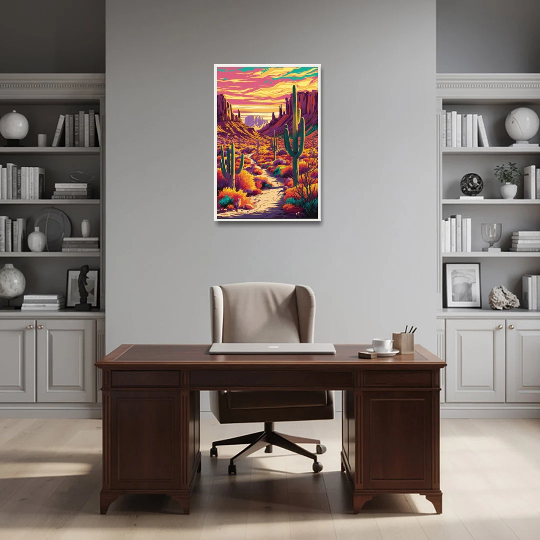 Bisbee Colorful Southwest Vibes - White Framed Canvas Wall Art - Office - 24x36
