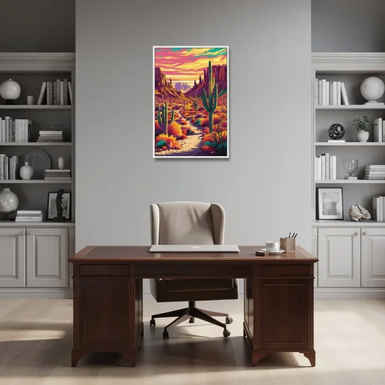 Bisbee Colorful Southwest Vibes - White Framed Canvas Wall Art - Office - 24x36