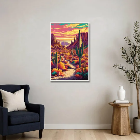Bisbee Colorful Southwest Vibes - White Framed Canvas Wall Art - Sofa - 24x36