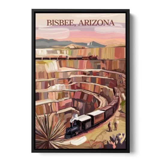 Bisbee Copper Mining Heritage - Black Framed Canvas Wall Art - Front