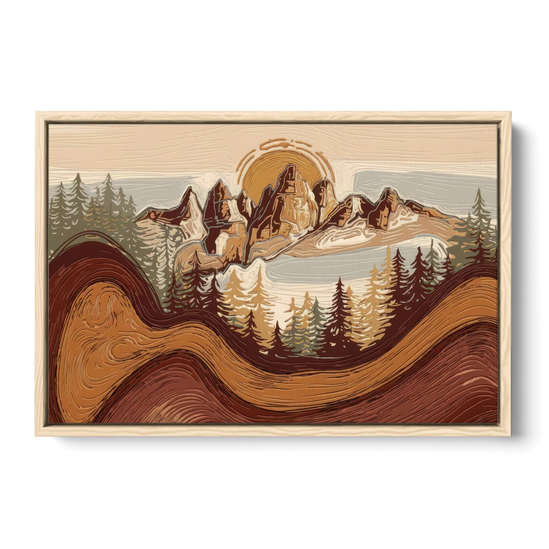 Bisbee Rustic Mountain Scene - Oak Framed Canvas Wall Art - Front