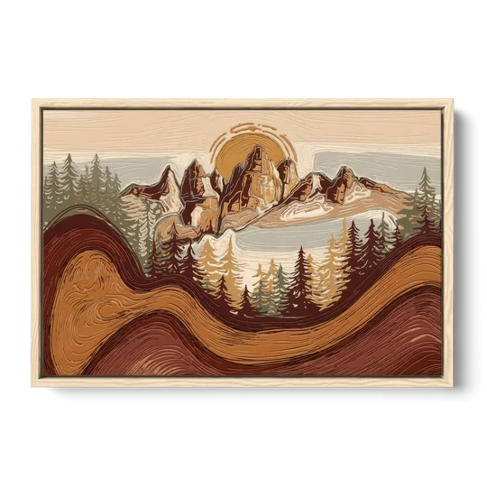 Bisbee Rustic Mountain Scene - Oak Framed Canvas Wall Art - Front