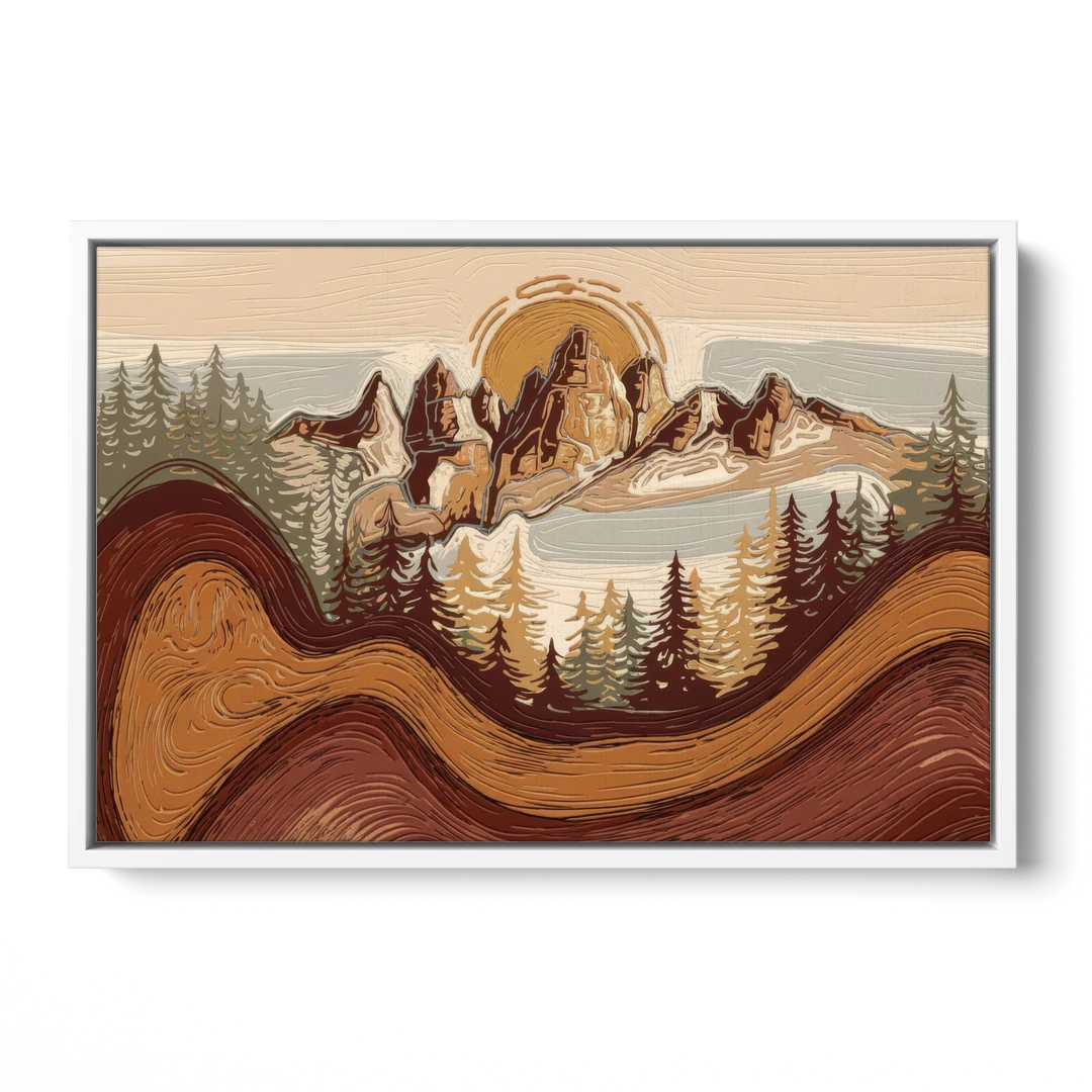 Bisbee Rustic Mountain Scene - White Framed Canvas Wall Art - Front