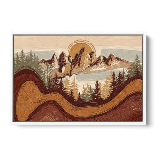 Bisbee Rustic Mountain Scene - White Framed Canvas Wall Art - Front