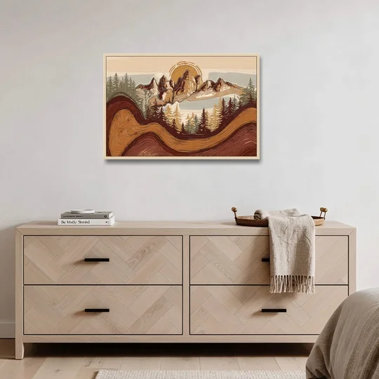 Bisbee Rustic Mountain Scene - Oak Framed Canvas Wall Art - Coffee Table - 36x24