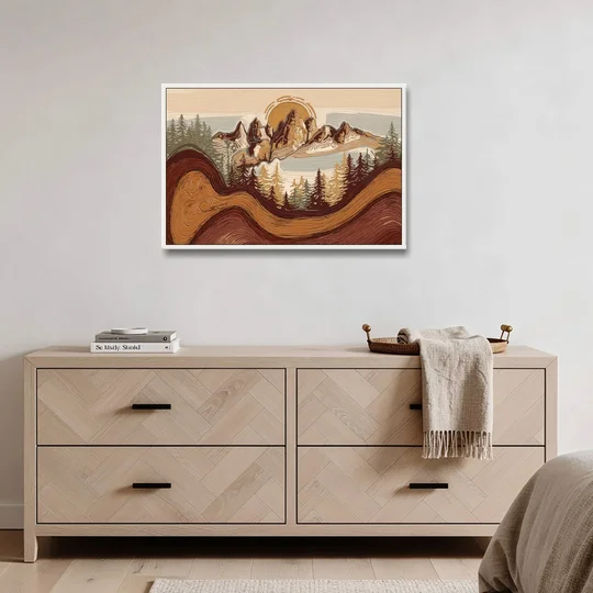 Bisbee Rustic Mountain Scene - White Framed Canvas Wall Art - Coffee Table - 36x24