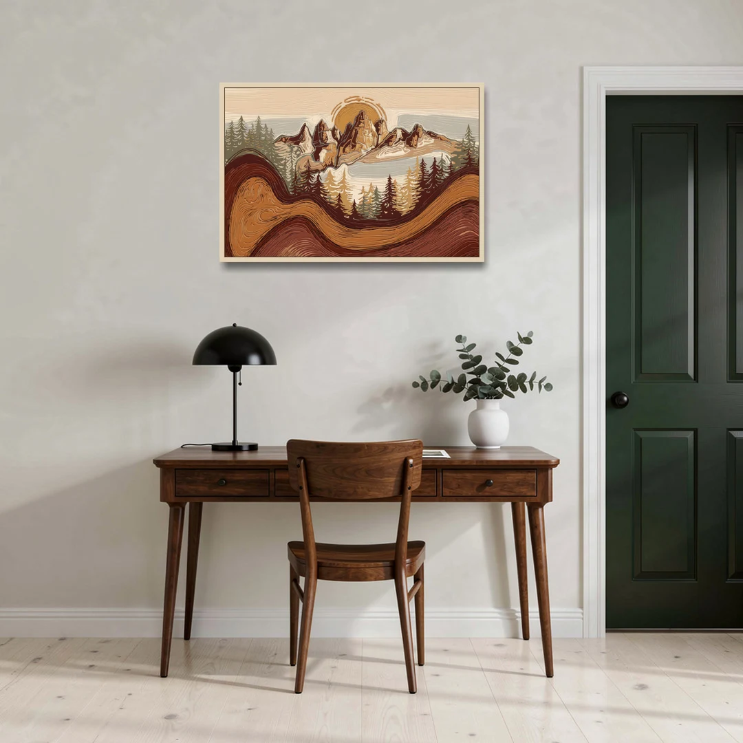 Bisbee Rustic Mountain Scene - Oak Framed Canvas Wall Art - Office - 36x24
