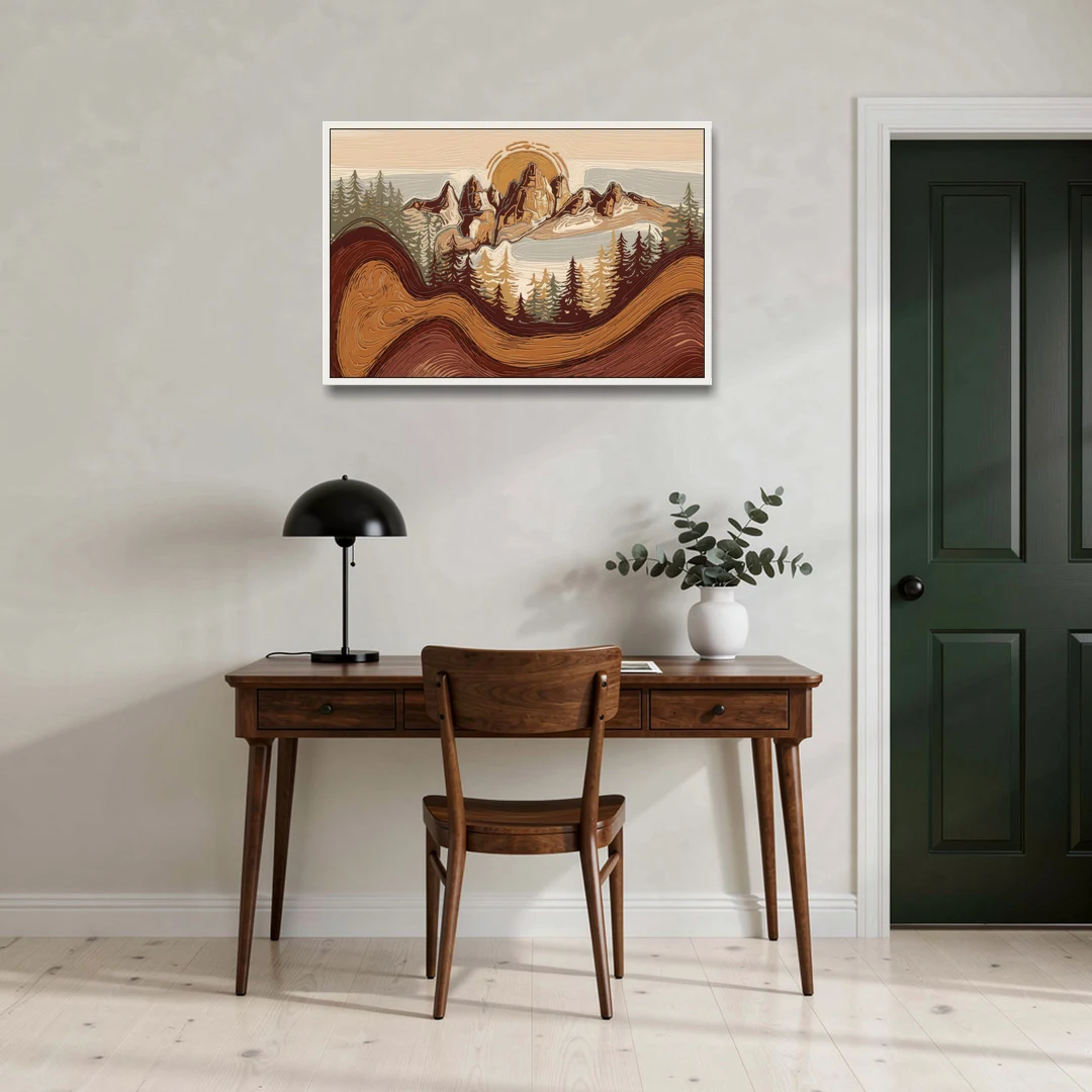 Bisbee Rustic Mountain Scene - White Framed Canvas Wall Art - Office - 36x24