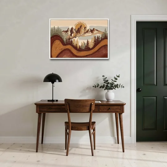 Bisbee Rustic Mountain Scene - White Framed Canvas Wall Art - Office - 36x24