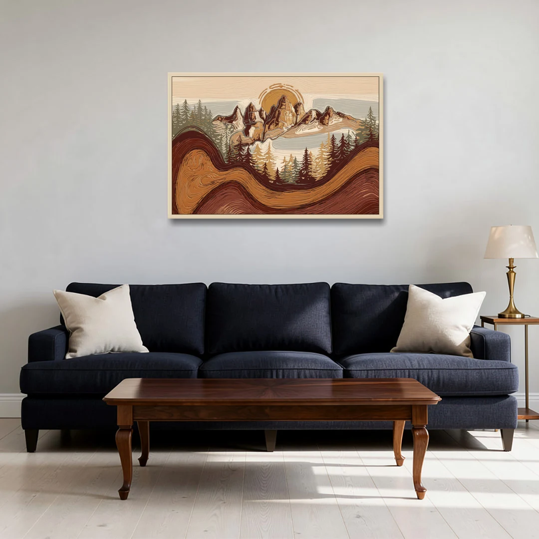 Bisbee Rustic Mountain Scene - Oak Framed Canvas Wall Art - Sofa - 36x24
