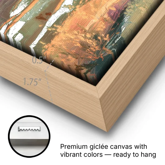 Bisbee Sunset Over Hills - Oak Framed Canvas Wall Art - Gallery Wrap Corner