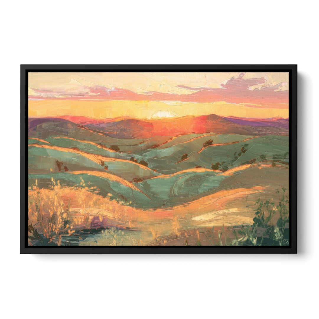 Bisbee Sunset Over Hills - Black Framed Canvas Wall Art - Front