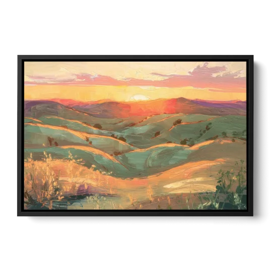 Bisbee Sunset Over Hills - Black Framed Canvas Wall Art - Front