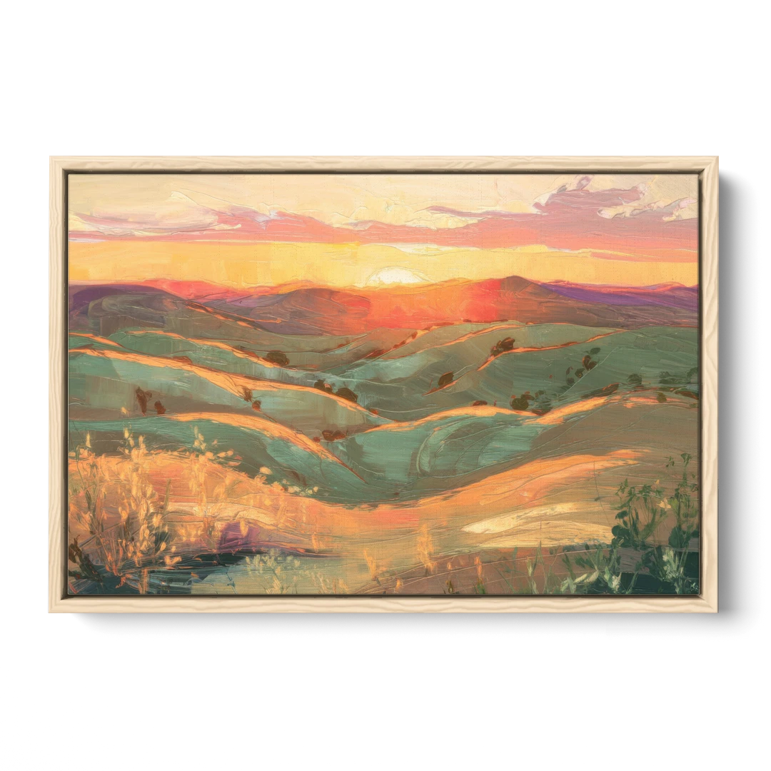 Bisbee Sunset Over Hills - Oak Framed Canvas Wall Art - Front