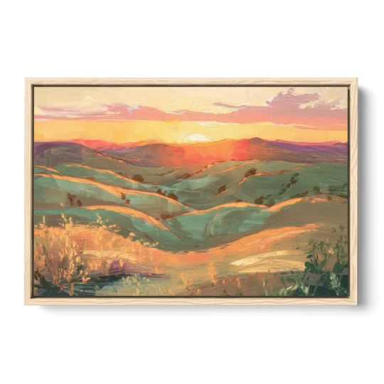 Bisbee Sunset Over Hills - Oak Framed Canvas Wall Art - Front