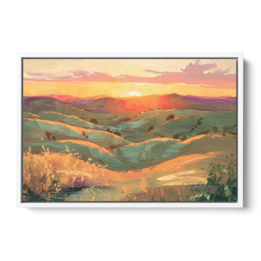 Bisbee Sunset Over Hills - White Framed Canvas Wall Art - Front