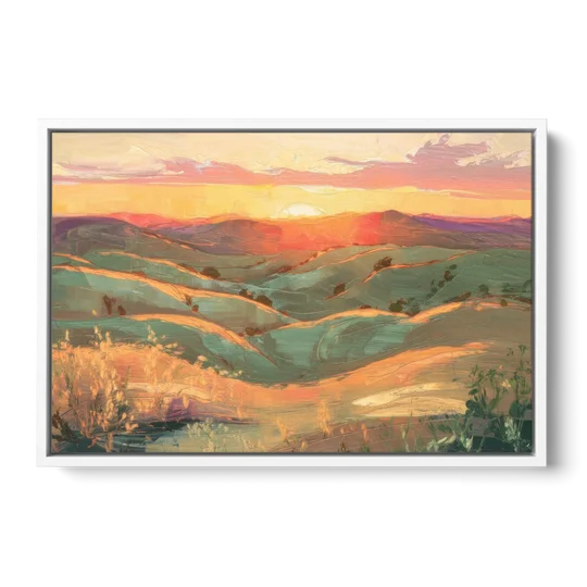 Bisbee Sunset Over Hills - White Framed Canvas Wall Art - Front