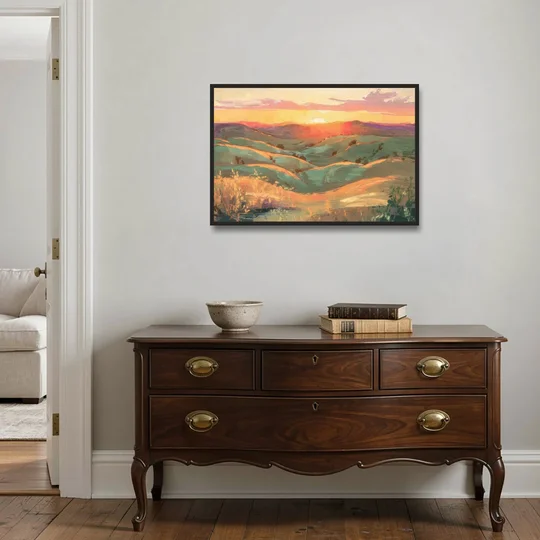 Bisbee Sunset Over Hills - Black Framed Canvas Wall Art - Coffee Table - 36x24