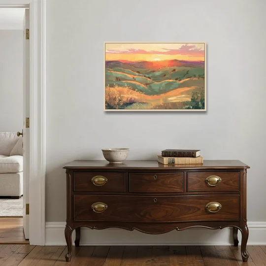 Bisbee Sunset Over Hills - Oak Framed Canvas Wall Art - Coffee Table - 36x24